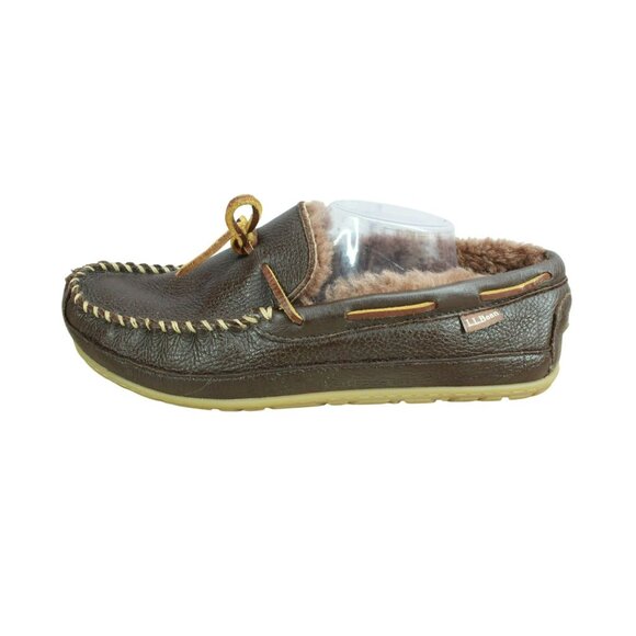 LL Bean Brown Leather Wicked Good Moccasins Moosehide Slippers Size 12 M - Picture 1 of 9